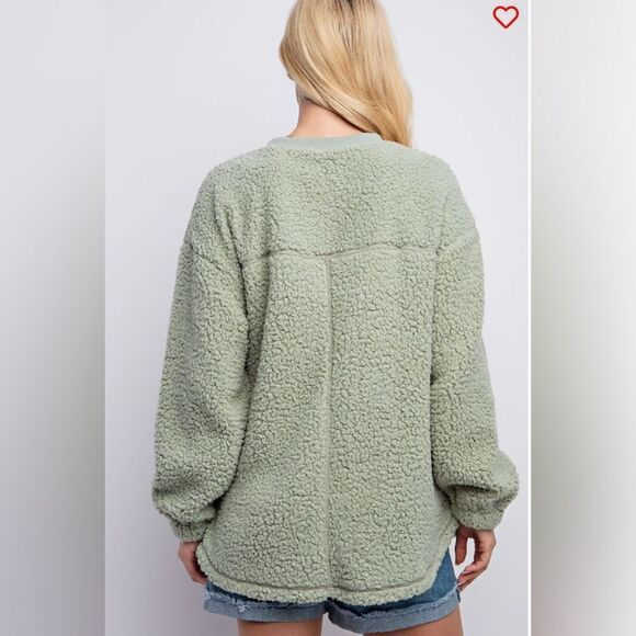 Easel Sage Green Oversized Sherpa Sweater New - Picture 3 of 5